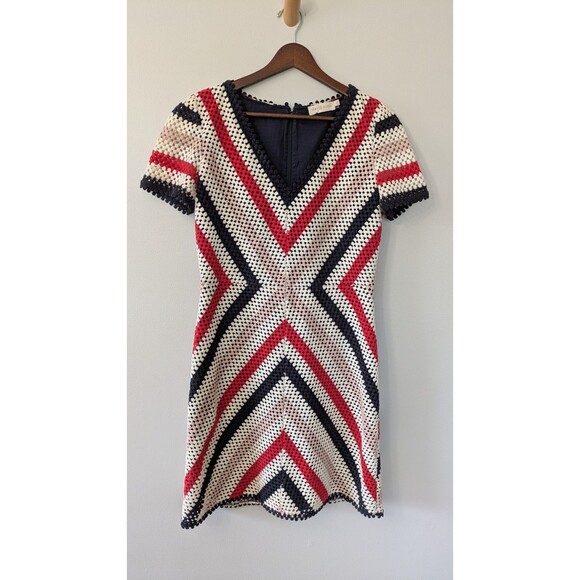 Tory Burch Dresses & Skirts - Tory Burch Womens Crochet Dress Small Red White Blue Designer Short Sleeve Vneck
